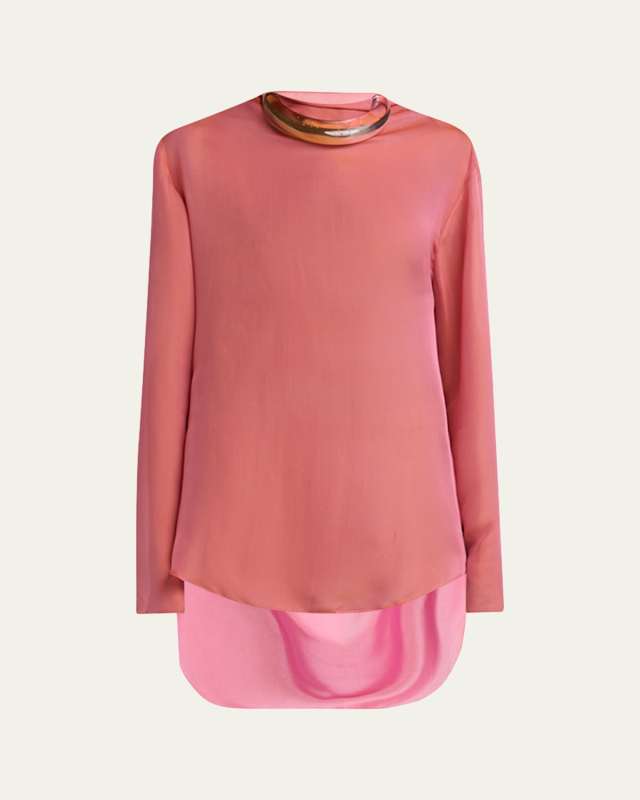 Iridescent Chiffon Cowl Backless Tunic